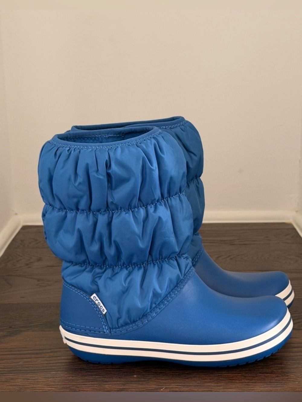 CROCS women’s Blue Puffer-Style Rain & Snow Boots